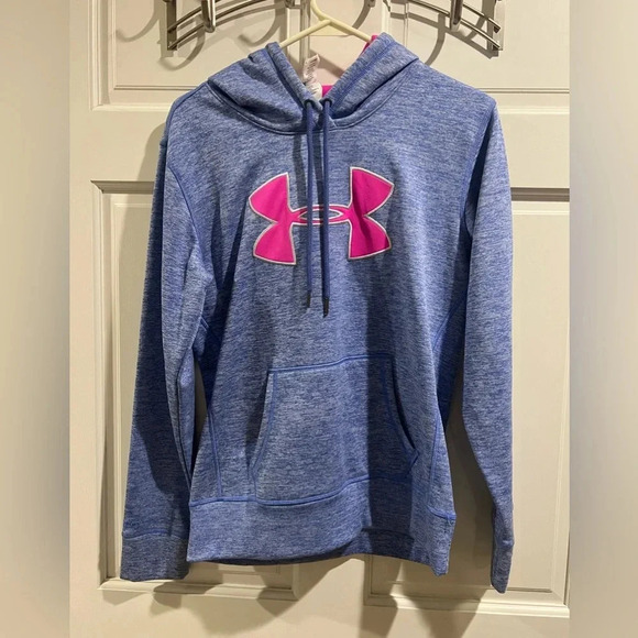 Under Armour Tops - Under Armour Front Logo Hoodie Lt. Blue w/ Pink Logo Size Small